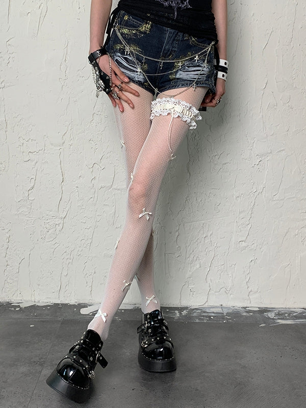 5 Color Options Wasteland Punk Bowknot Details Tights