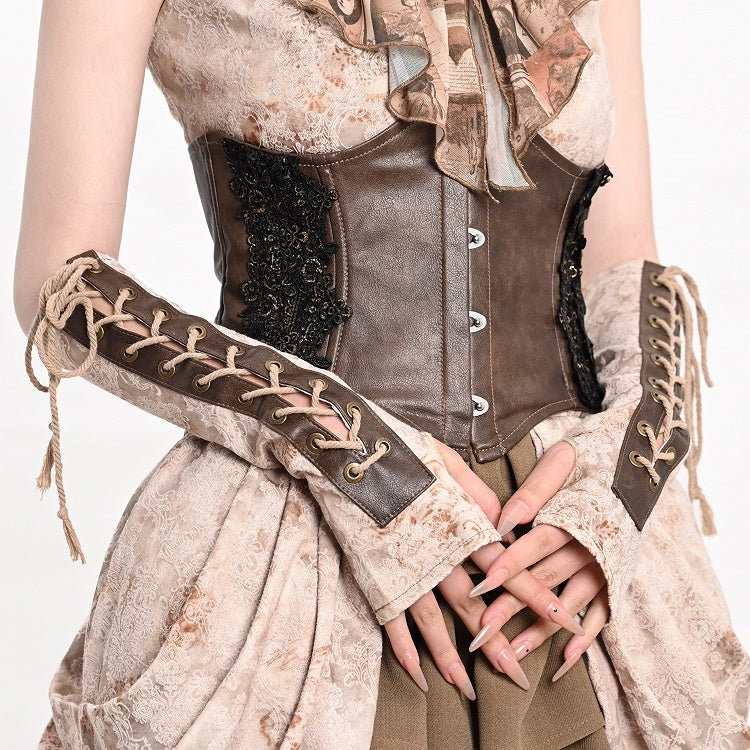 Light Brown Lace-up Detail Steampunk Sleeves