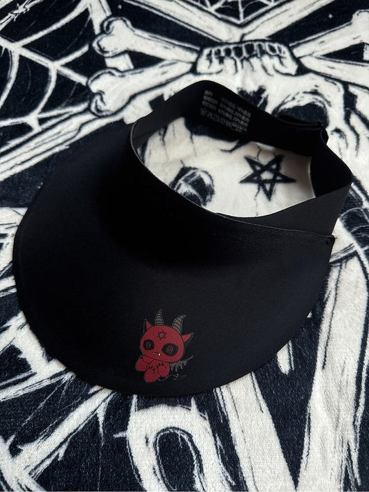 Black Gothic Sun Protection Hat With Red Devil Print