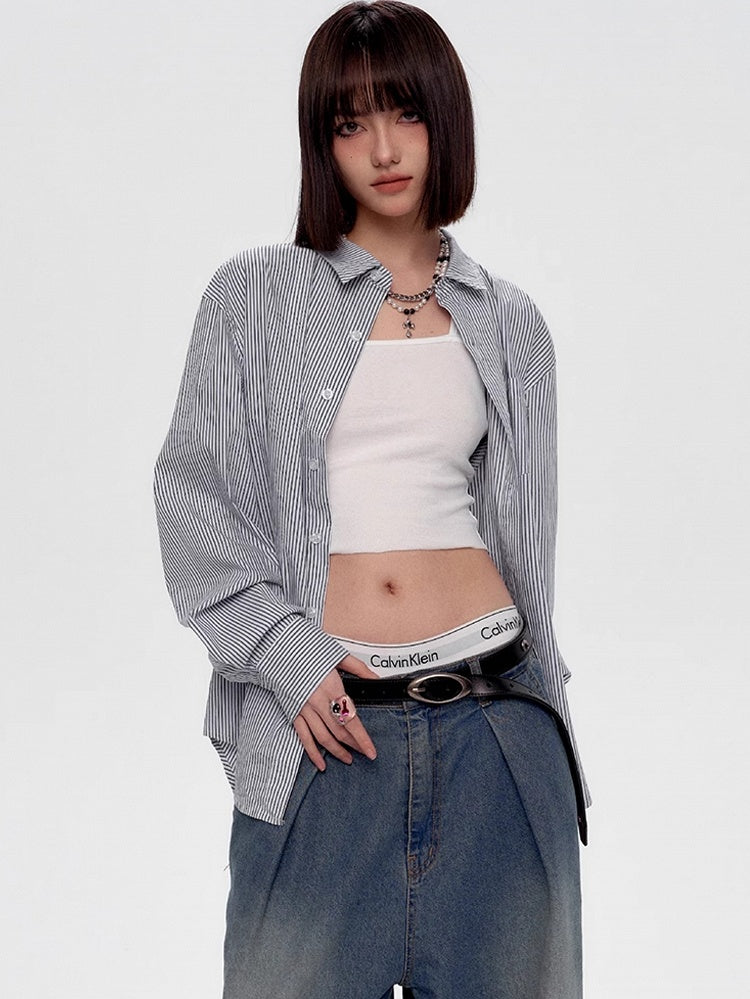 Black Graffiti Letters Blue and White Striped Preppy Unisex Shirt