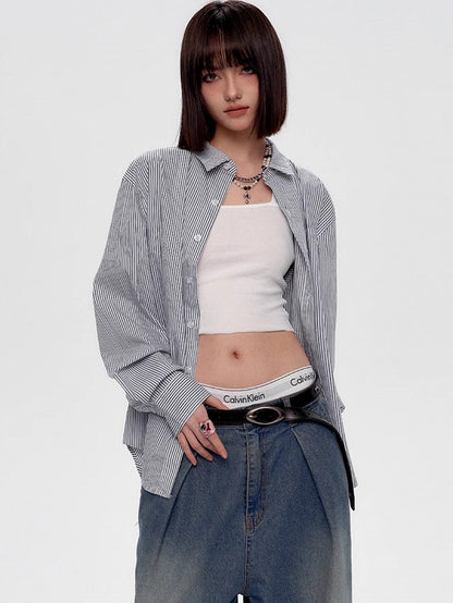 Black Graffiti Letters Blue and White Striped Preppy Unisex Shirt