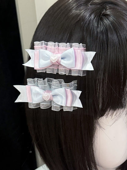 4 Options Beaded Heart Decorated Ruffled Bowknot Hairclip