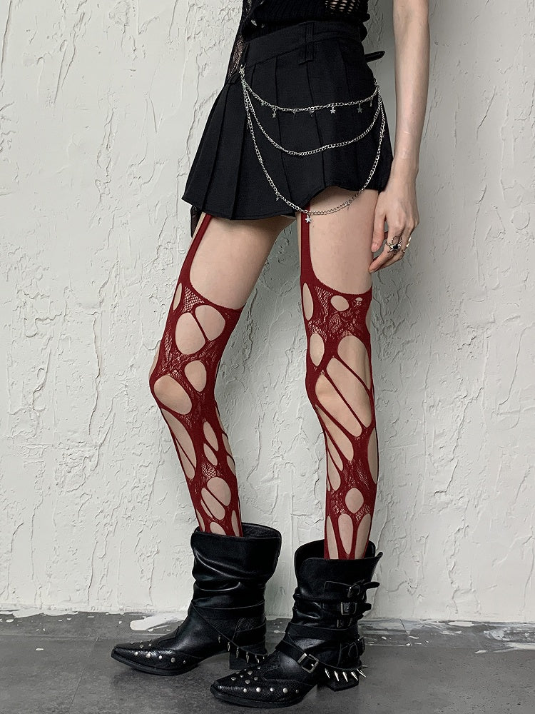 Red/Black Y2K Cut-out Design Tights