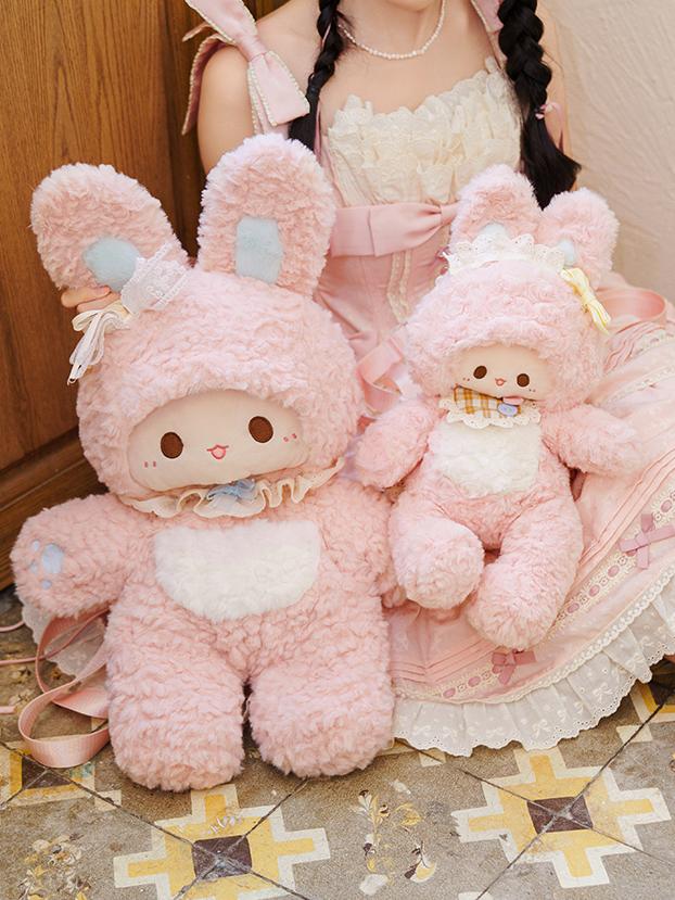 Pink Fluffy Bunny Plush Backpack With Detachable Shoulder Straps