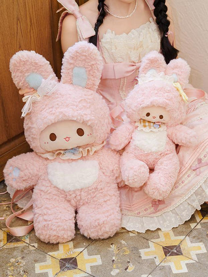 Pink Fluffy Bunny Plush Backpack With Detachable Shoulder Straps