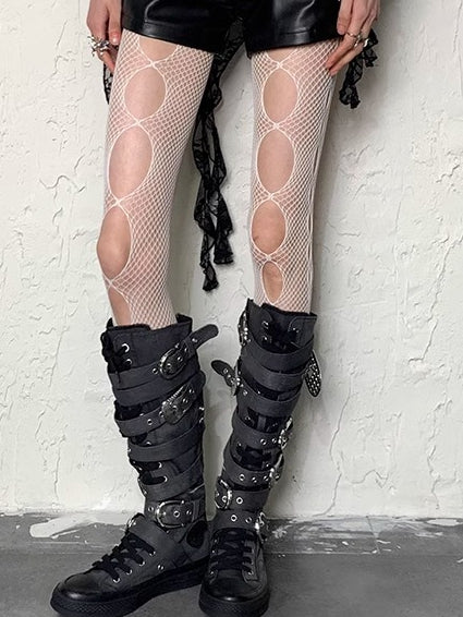 Black/Red/White/Gray Cut-out Design Y2K Tights