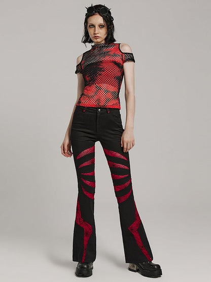 Black and Red Goth Pointed Flared Trousers