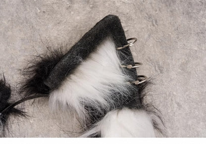 Cross Chains Decorated Black and White Gothic Kitty Ears KC