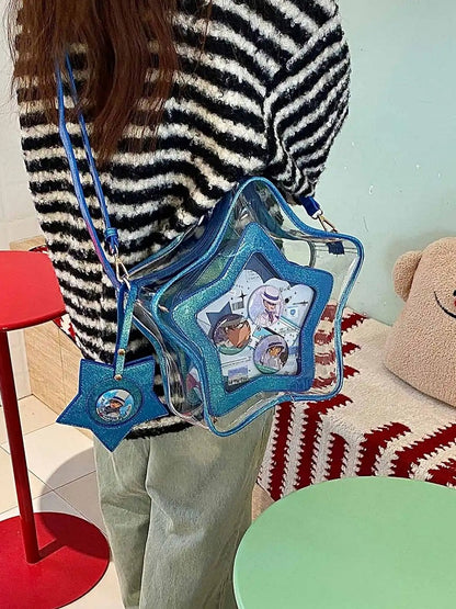Dark Blue PU Star-shaped Ita Bag Set with Detachable Badge Charm