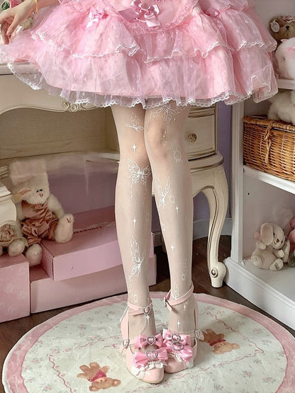 White Butterfly Print Sweet Lolita Tights