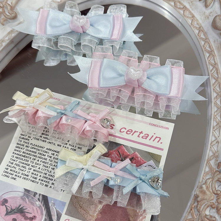 4 Options Beaded Heart Decorated Ruffled Bowknot Hairclip