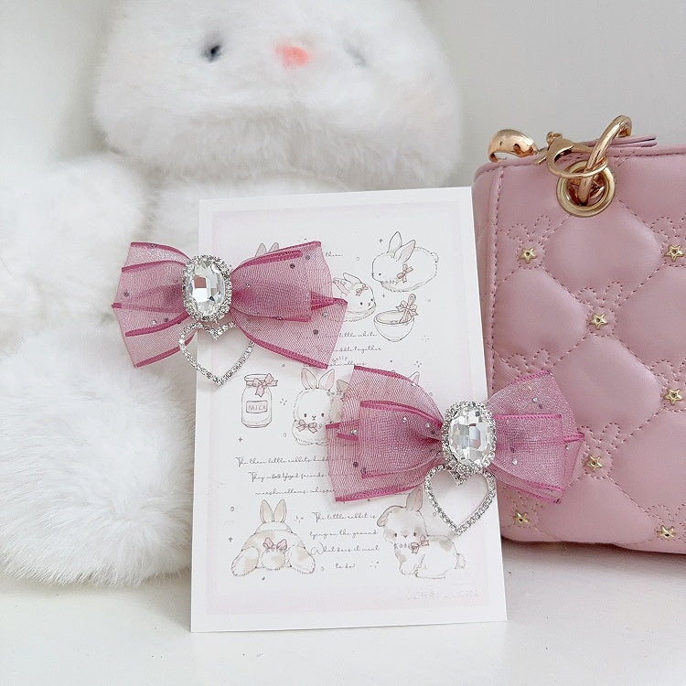 5-Colors Jirai Kei Lolita Twin Tails Bow Hairclips with Rhinestone Decor