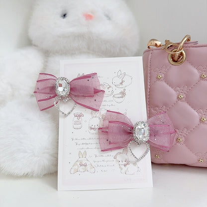 5-Colors Jirai Kei Lolita Twin Tails Bow Hairclips with Rhinestone Decor