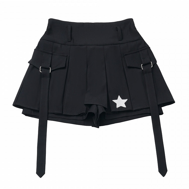 Black Box Pleat Mini Skort with Star and Straps Accents