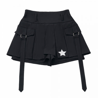 Black Box Pleat Mini Skort with Star and Straps Accents