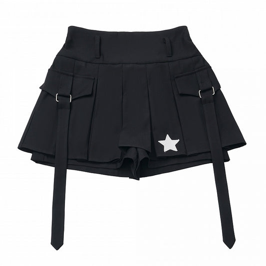 Black Box Pleat Mini Skort with Star and Straps Accents