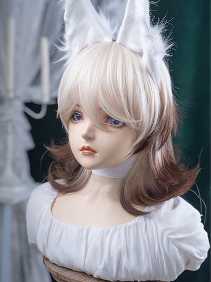 White And Brown Ombre Hair Color 43CM Length Ouji Short Wig With Air Bangs
