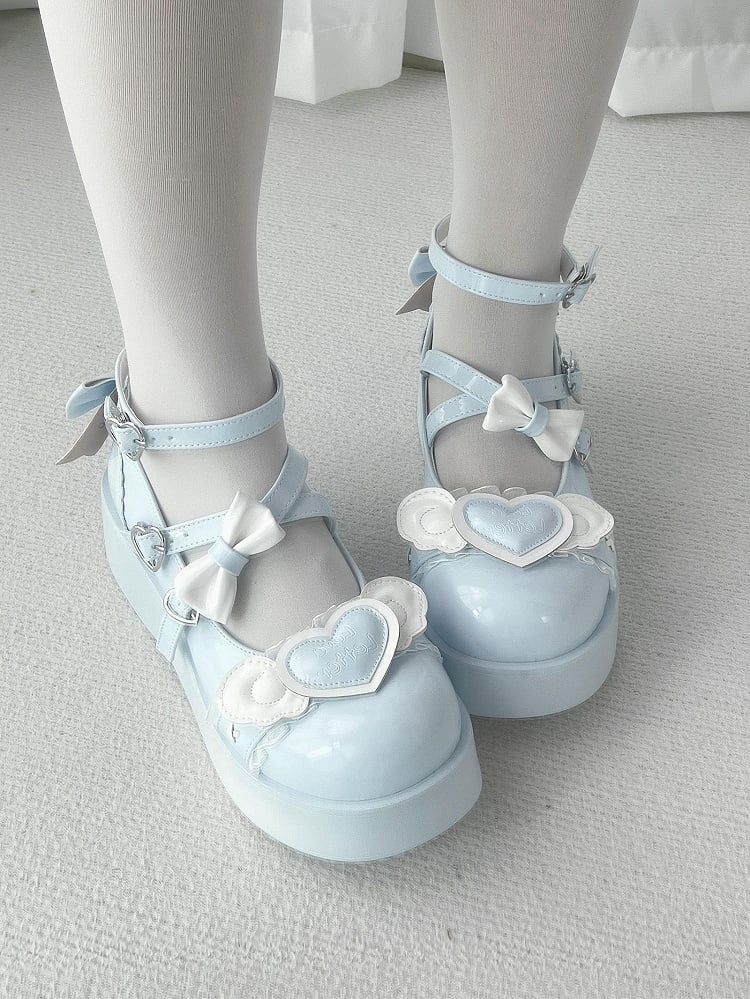 Blue Sweetheart and Bowknot Decorated Sweet Lolita Platforms