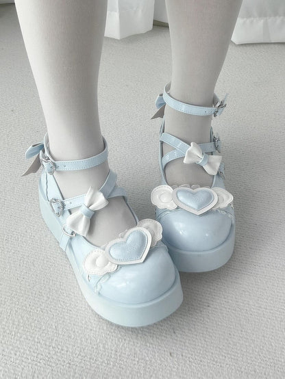 Blue Sweetheart and Bowknot Decorated Sweet Lolita Platforms