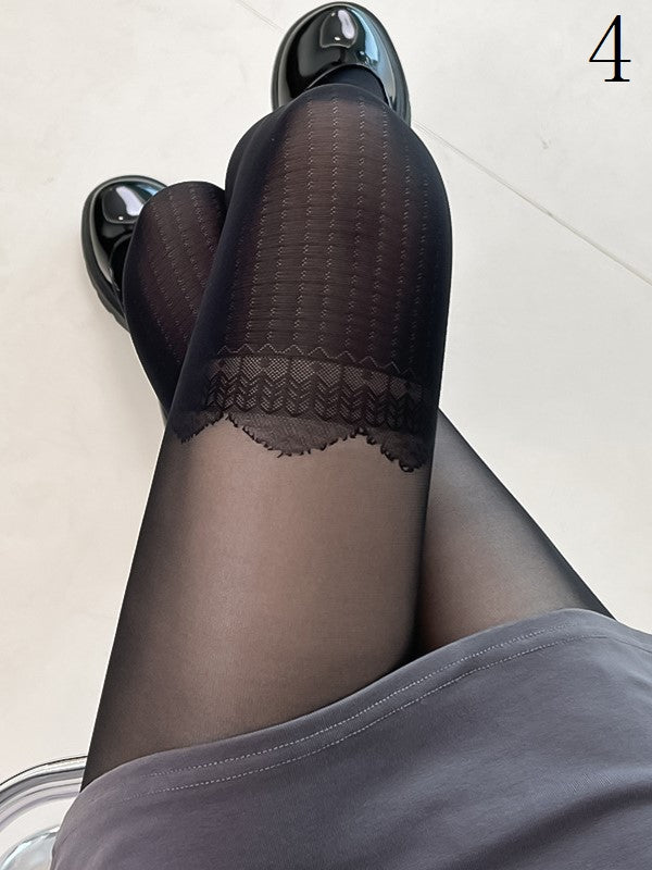 5 Options Black/White Lolita Bowknot Polka-dot Pattern Semi-sheer Tights