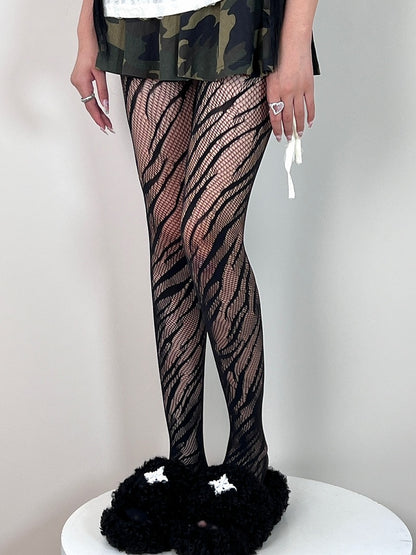 Black Y2K Zebra-stripe Tights