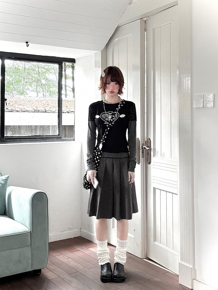 Y2K Gray Polka Dot Pleated Skirt