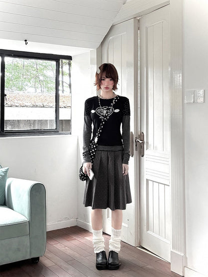 Y2K Gray Polka Dot Pleated Skirt