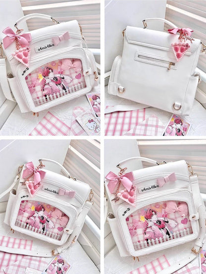 White 2-Way Ita Bag With Transparent Display Window And Bow Detail