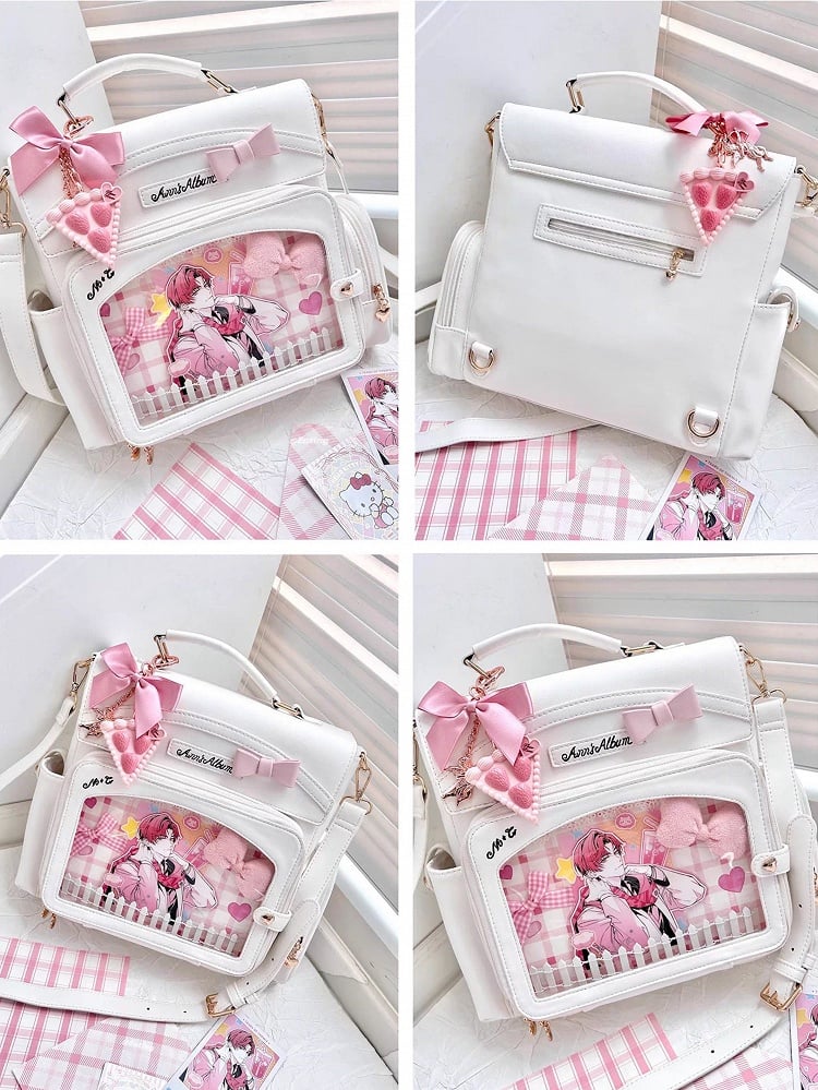White 2-Way Ita Bag With Transparent Display Window And Bow Detail