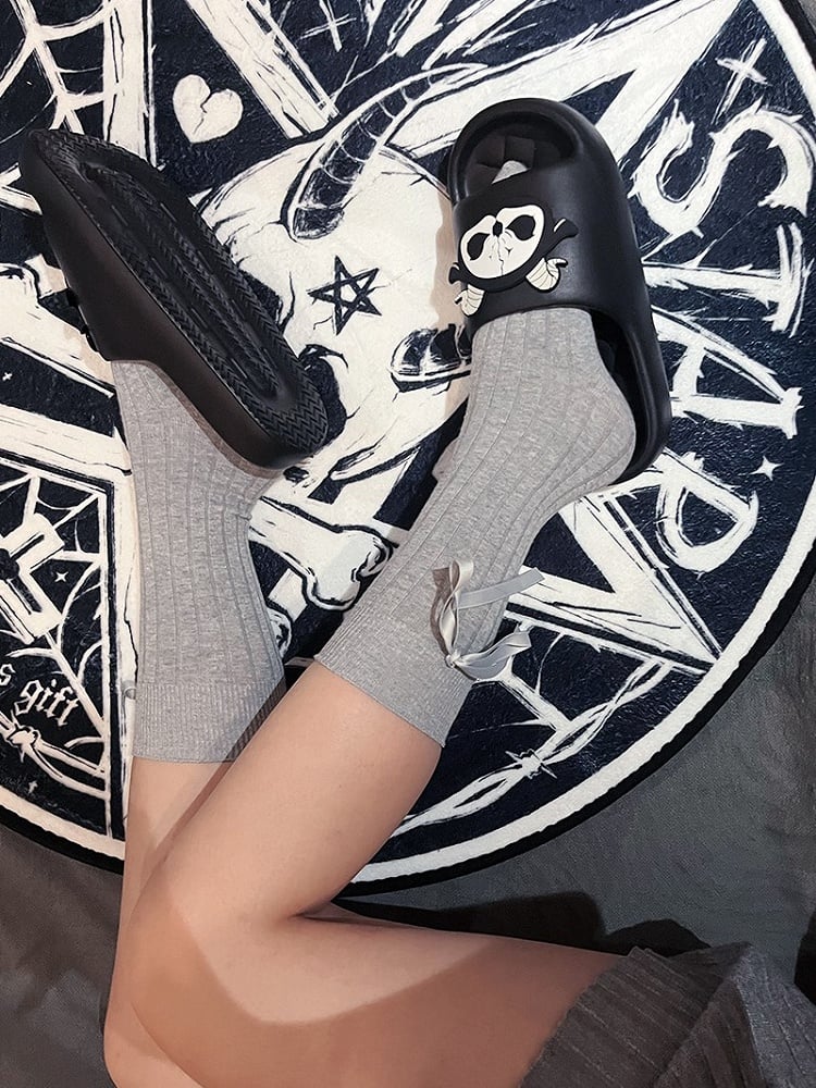 Black and White Grim Reaper Applique Gothic Summer Slippers