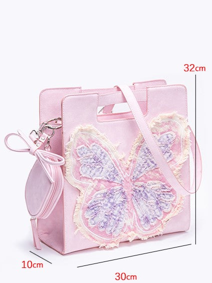 Adorable Pink Crossbody Bag With Oversized Butterfly Patchwork