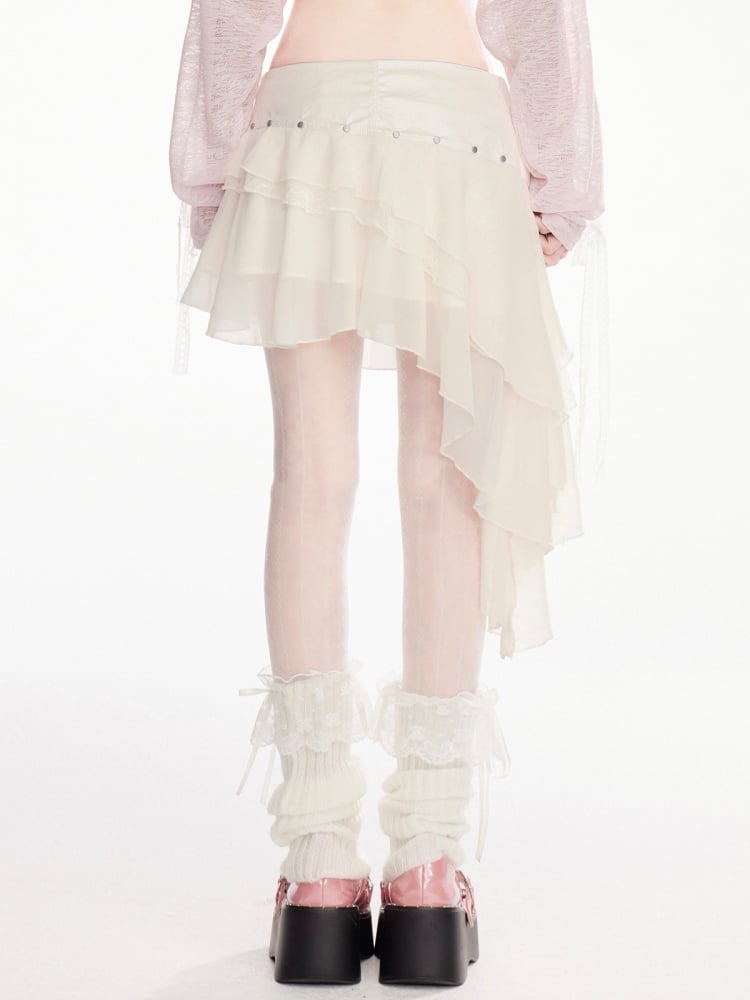 Apricot Buckle Straps Asymmetrical Hem Wasteland Punk Tiered Skirt