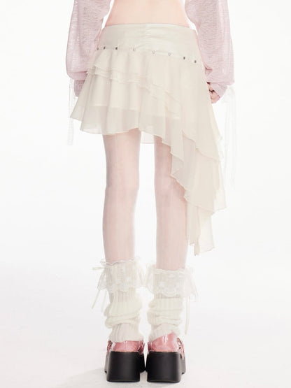 Apricot Buckle Straps Asymmetrical Hem Wasteland Punk Tiered Skirt