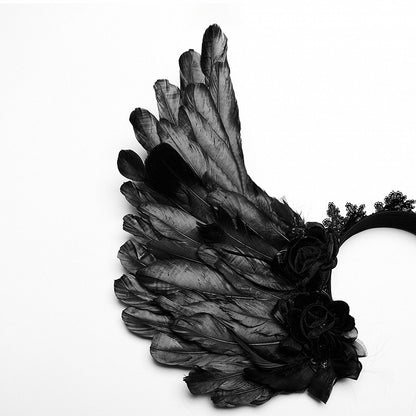 Black Goth Faux Feather Wing Headwear