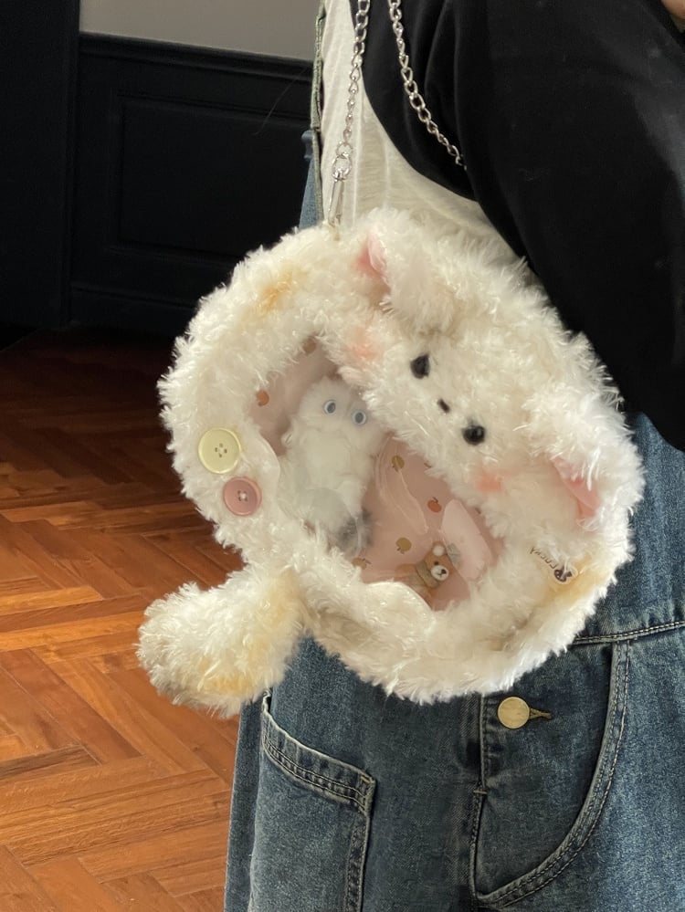White Cute Kitty Lamb Crossbody Ita Bag