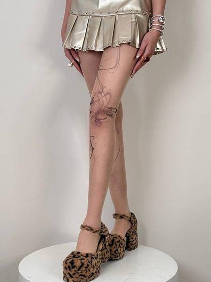 Nude Bittersweet Butterfly Print Tights