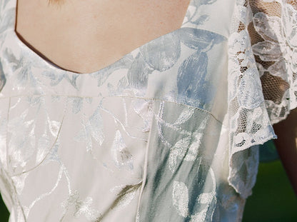 Vintage White Jacquard Lace Sleeves Summer Dress