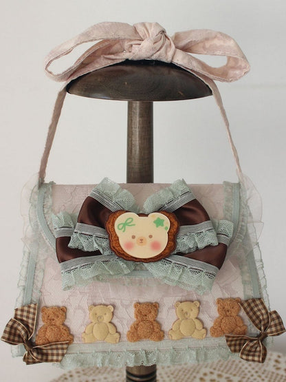 Bear Design Bowknot Details Lace Trim Bag