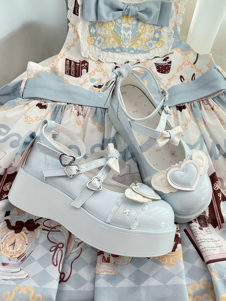 Blue Sweetheart and Bowknot Decorated Sweet Lolita Platforms