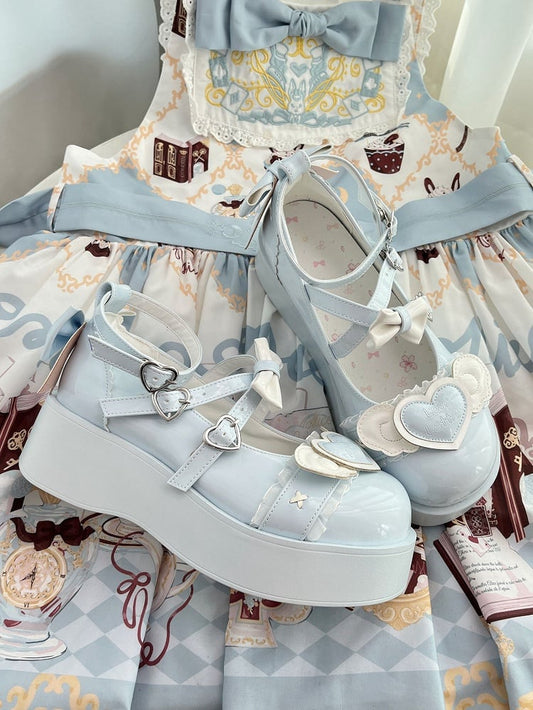Blue Sweetheart and Bowknot Decorated Sweet Lolita Platforms