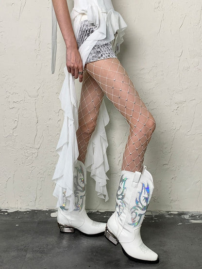 White/Black/Nude Y2K Stars Fishnet Tights