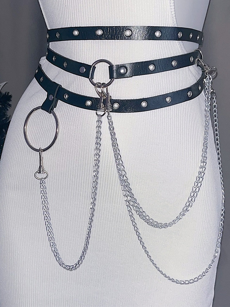 2 Options Black Y2K Chain Charm Waist Belt