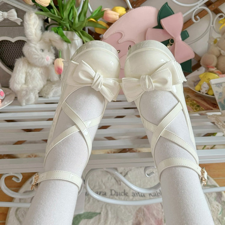Crisscross Ankle Strap White Bow at Top 11cm High Heels