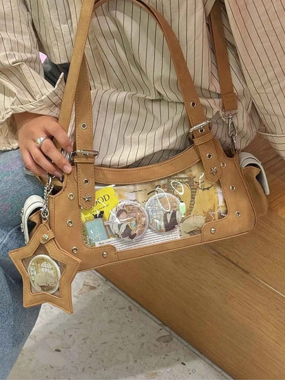 Light Brown PU Y2K Shoulder Ita Bag With Star Charm