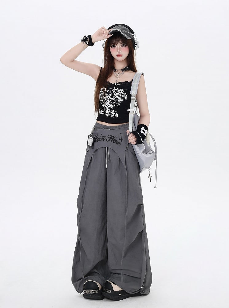 Gothic Black V-neck Bat Print Glamorous Cami Top