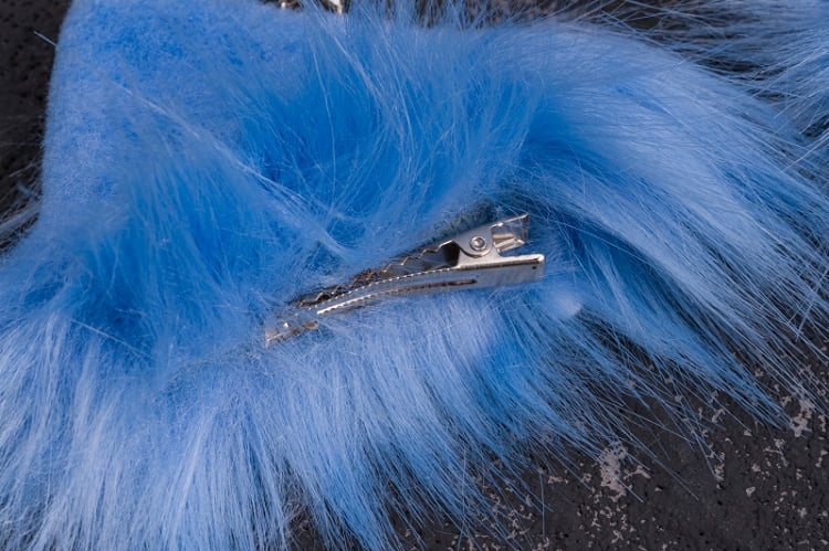 Pins and PU Buckle Blue and White Asymmetrical Kitty Ears Hairclips