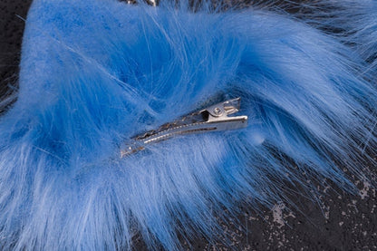 Pins and PU Buckle Blue and White Asymmetrical Kitty Ears Hairclips