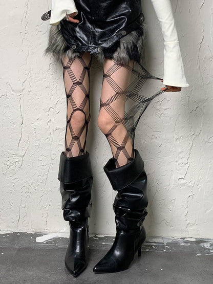 Black Diamond Pattern Hollow-out Tights
