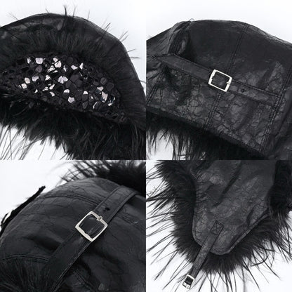 Black Gothic Snake Skin Design Shaggy Winter Hat