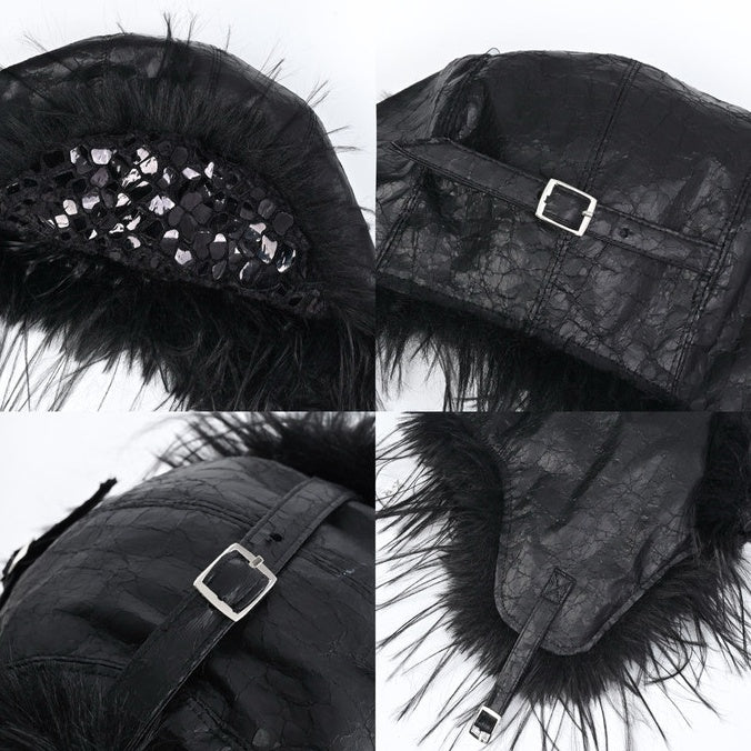 Black Gothic Snake Skin Design Shaggy Winter Hat